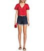 Honey & Sparkle Eyelet Short Sleeve Tie Front Blouse - Image 3