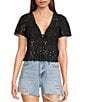 Honey & Sparkle Eyelet Short Sleeve Tie Front Blouse - Image 6