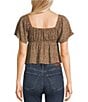 Honey & Sparkle Ditsy Floral Print Smocked V-Neck Ruffle Short Sleeve Top, Color:Mocha - Image 2