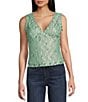 Honey & Sparkle Floral Print V-Neck Sleeveless Ruffle Edge Lined Lace Top, Color:Sage/Pink - Image 1