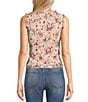Honey & Sparkle Floral Print V-Neck Sleeveless Ruffle Edge Lined Lace Top, Color:Ivory/Red - Image 2