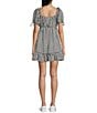Honey & Sparkle Gingham Round Neck Short Puff Sleeve Baby Doll Dress, Color:Black/Ivory - Image 2