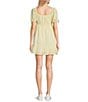 Honey & Sparkle Gingham Round Neck Short Puff Sleeve Baby Doll Dress, Color:Butter/Ivory - Image 2