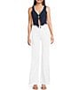 Honey & Sparkle Stripe Lace Trim Tie Front Vest, Color:Navy/White - Image 3