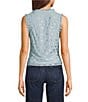 Honey & Sparkle Mesh V-Neck Ruffle Edge Lined Bow Trim Top, Color:Denim - Image 2