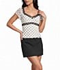 Honey & Sparkle Polka Dot Mesh Short Flutter Sleeve Tie Back Top - Image 1