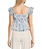 Honey & Sparkle Printed Embroidery Chiffon Smocked Butterfly Sleeve Babydoll Top, Color:Ivory/Navy - Image 2