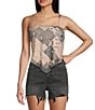 Honey & Sparkle Paisley Printed Mesh Handkerchief Hem Tank Top, Color:Tan/Black - Image 1