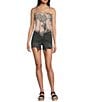 Honey & Sparkle Paisley Printed Mesh Handkerchief Hem Tank Top, Color:Tan/Black - Image 3