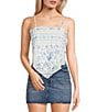 Honey & Sparkle Printed Mesh Handkerchief Hem Tank Top, Color:Ivory/Blue - Image 1