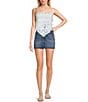 Honey & Sparkle Printed Mesh Handkerchief Hem Tank Top, Color:Ivory/Blue - Image 3
