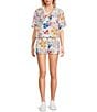 Honey & Sparkle Printed Mid Rise Elastic Waist Coordinating Shorts, Color:Ivory/Garden - Image 3