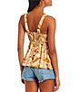 Color:Khaki/Cream - Image 2 - Printed Tie Front Smocked Back Top