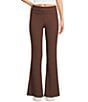 Honey & Sparkle Ribbed Mid Rise Fold Over Flare Leggings, Color:Brown - Image 1