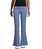 Honey & Sparkle Ribbed Mid Rise Fold Over Flare Leggings, Color:Denim - Image 1