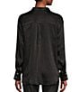 Color:Black - Image 2 - Satin Button Front Shirt