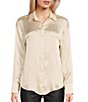 Color:Champagne - Image 1 - Satin Button Front Shirt