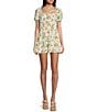 Color:White/Green - Image 1 - Short Bubble Sleeve With Tiered Waist Floral Print Romper