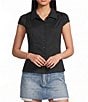 Honey & Sparkle Short Puff Sleeve Point Collar Button Front Top - Image 1