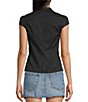 Honey & Sparkle Short Puff Sleeve Point Collar Button Front Top - Image 2