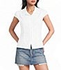 Honey & Sparkle Short Puff Sleeve Point Collar Button Front Top - Image 1