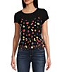 Honey & Sparkle Short Sleeve Black T-Shirt Floral Tulle Babydoll Cami Top, Color:Black/Multi - Image 1