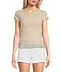 Honey & Sparkle Short Sleeve Taupe T-Shirt Layered Embroidered Tulle Babydoll Cami Top, Color:Taupe/Natural - Image 1