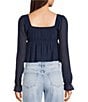 Honey & Sparkle Smocked V-Neck Long Puff Sleeve Top, Color:Navy - Image 2