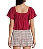 Honey & Sparkle Smocked V-Neck Ruffle Short Sleeve Top, Color:Burgundy - Image 2