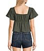 Honey & Sparkle Smocked V-Neck Ruffle Short Sleeve Top, Color:Forest - Image 2