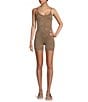 Color:Washed Mocha - Image 1 - Spaghetti Strap Washed Ribbed Fitted Romper