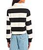 Color:Black/White - Image 2 - Stripe Print Long Sleeve Rugby Pullover