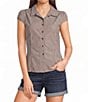 Honey & Sparkle Striped Short Puff Sleeve Collared Button Front Top - Image 1