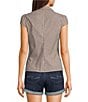 Honey & Sparkle Striped Short Puff Sleeve Collared Button Front Top - Image 2