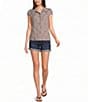 Honey & Sparkle Striped Short Puff Sleeve Collared Button Front Top - Image 3