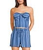 Honey & Sparkle Striped Strapless Sweetheart Neck Coordinating Knot Front Top, Color:Navy/Blue - Image 1