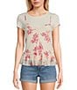 Honey & Sparkle White T-Shirt Layered Floral Printed Ivory Mesh Babydoll Cami Top, Color:White/Rose - Image 1