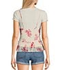 Honey & Sparkle White T-Shirt Layered Floral Printed Ivory Mesh Babydoll Cami Top, Color:White/Rose - Image 2