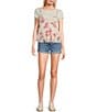 Honey & Sparkle White T-Shirt Layered Floral Printed Ivory Mesh Babydoll Cami Top, Color:White/Rose - Image 3