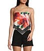 Honey & Sparkle Woven Printed Satin Spaghetti Strap Hanky Hem Top, Color:White/Red - Image 1