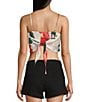 Honey & Sparkle Woven Printed Satin Spaghetti Strap Hanky Hem Top, Color:White/Red - Image 2