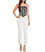 Honey & Sparkle Woven Printed Satin Spaghetti Strap Hanky Hem Top, Color:Black/White - Image 3