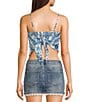 Honey & Sparkle Woven Printed Satin Spaghetti Strap Hanky Hem Top, Color:Ivory/Blue - Image 2