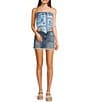 Honey & Sparkle Woven Printed Satin Spaghetti Strap Hanky Hem Top, Color:Ivory/Blue - Image 3