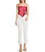 Honey & Sparkle Woven Printed Satin Spaghetti Strap Hanky Hem Top, Color:Pink/Red - Image 3