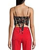 Honey & Sparkle Woven Printed Satin Spaghetti Strap Hanky Hem Top, Color:Black/Multi - Image 2