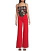 Honey & Sparkle Woven Printed Satin Spaghetti Strap Hanky Hem Top, Color:Black/Multi - Image 3