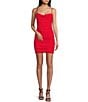 Honey and Rosie Adjustable Spaghetti Strap Cowl Neck Fitted Short Shirred Dress, Color:Red - Image 1