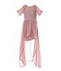Color:Mauve - Image 1 - Big Girls 7-16 Glitter-Accented Lace/Chiffon-Overlay-Skirted Walk-Through Dress