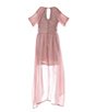 Color:Mauve - Image 2 - Big Girls 7-16 Glitter-Accented Lace/Chiffon-Overlay-Skirted Walk-Through Dress